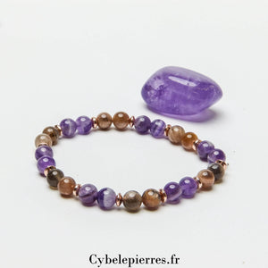 Bracelet Sérénité Lunaire - Améthyste et Pierre de Lune (6mm) - 18cm | Intuition et Harmonie - Cybele Pierres