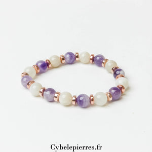 Bracelet Sérénité Nocturne - Améthyste et Pierre de Lune Blanche (8mm) - 17cm | Apaisement et Intuition - Cybele Pierres