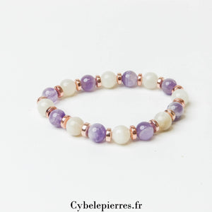 Bracelet Sérénité Nocturne - Améthyste et Pierre de Lune Blanche (8mm) - 17cm | Apaisement et Intuition - Cybele Pierres
