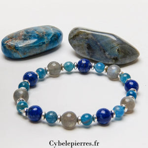 Bracelet Souverain – Labradorite, Lapis - Lazuli et Apatite Bleue (8mm et 6mm) – 18 cm | Clarté et Protection - Cybele Pierres