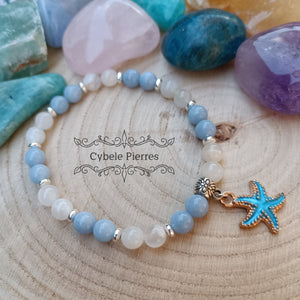 Bracelet "Summer" - Angélite et Pierre de lune blanche (6mm) - 18cm - Cybele Pierres