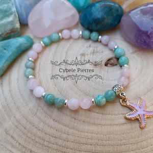 Bracelet "Summer" - Kunzite et Amazonite (6mm) - 18cm - Cybele Pierres