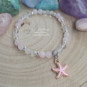 Bracelet Summer Rose - Quartz Rose et Cristal de Roche (6mm) - 18cm - Cybele Pierres