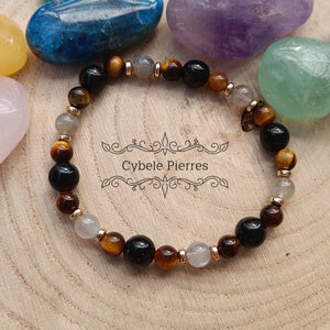 Bracelet Super Protection - Oeil de tigre, Obsidienne dorée et Labradorite (6 et 8mm) - 19cm - Cybele Pierres