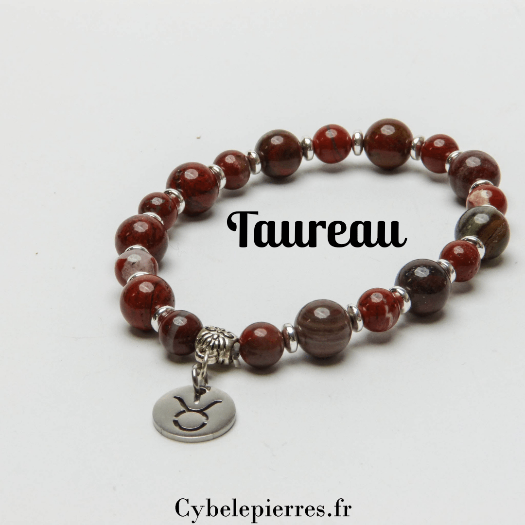 Bracelet Taureau - Jaspe Rouge (8mm) | Stabilité et Force - Cybele Pierres