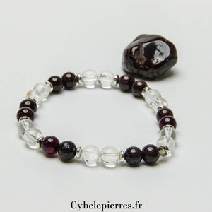 Bracelet Tentation - Grenat et Cristal de roche (6mm) - 17cm - Cybele Pierres