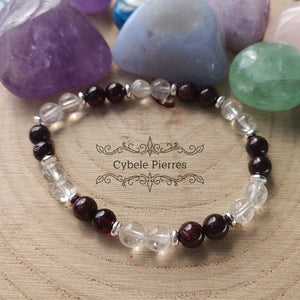 Bracelet Tentation - Grenat et Cristal de roche (6mm) - 17cm - Cybele Pierres