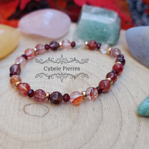 Bracelet "Terre d'Automne " - Quartz Hématoïde rouge et Grenat Facetté (2mm et 6mm) - 18cm - Cybele Pierres
