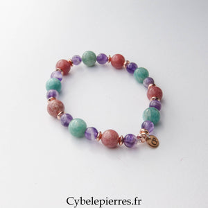 Bracelet Thulite, Amazonite et Améthyste (6 et 8 mm) – 17 cm | Douceur et affirmation de soi