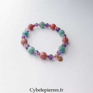 Bracelet Thulite, Amazonite et Améthyste (6 et 8 mm) – 17 cm | Douceur et affirmation de soi