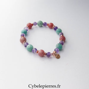 Bracelet Thulite, Amazonite et Améthyste (6 et 8 mm) – 17 cm | Douceur et affirmation de soi - Cybele Pierres