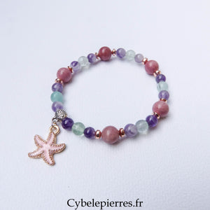 Bracelet Thulite, Fluorite et Améthyste (6 et 8 mm) – 18 cm | Collection Summer - Cybele Pierres