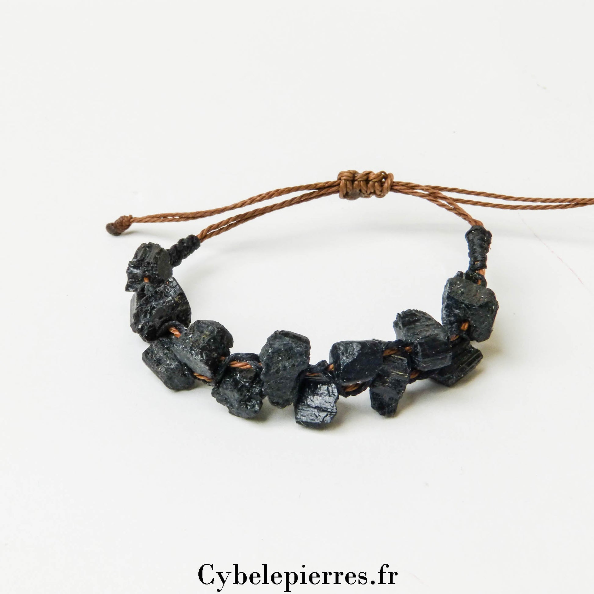 Bracelet Tourmaline en micro - macramé (Perles brutes) - 18cm - Cybele Pierres