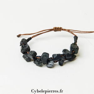Bracelet Tourmaline en micro - macramé (Perles brutes) - 18cm - Cybele Pierres