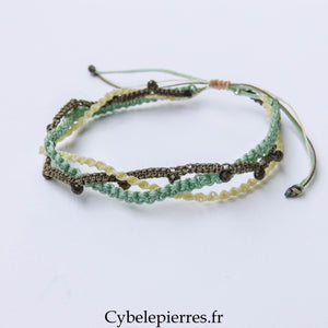 Bracelet “Trio Estival – Brise Minérale” – micro macramé & obsidienne dorée facettée - Cybele Pierres