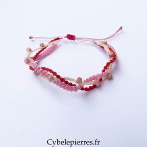 Bracelet “Trio Estival – Coeur Vibrant” – micro macramé & rhodochrosite - Cybele Pierres