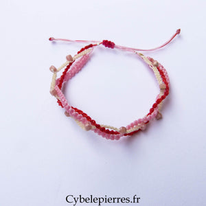 Bracelet “Trio Estival – Coeur Vibrant” – micro macramé & rhodochrosite - Cybele Pierres