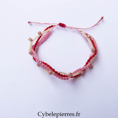 Bracelet “Trio Estival – Coeur Vibrant” – micro macramé & rhodochrosite - Cybele Pierres