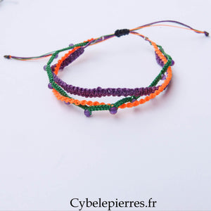 Bracelet “Trio Estival – Énergie Vibrante” – micro macramé & améthyste - Cybele Pierres