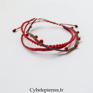 Bracelet “Trio Estival – Fruits Rouges” – micro macramé & cornaline - Cybele Pierres