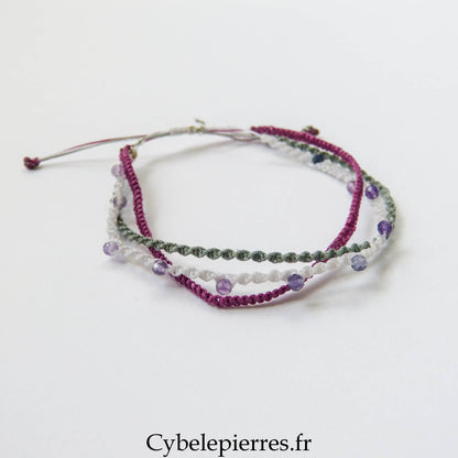 Bracelet “Trio Estival – Lavande Boréale” – micro macramé & fluorite - Cybele Pierres