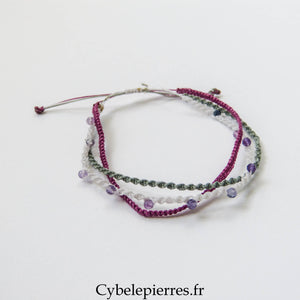 Bracelet “Trio Estival – Lavande Boréale” – micro macramé & fluorite - Cybele Pierres