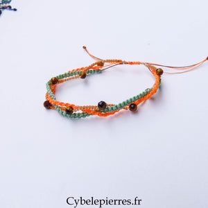 Bracelet “Trio Estival – Soleil Sauvage” – micro macramé & œil de tigre facetté - Cybele Pierres