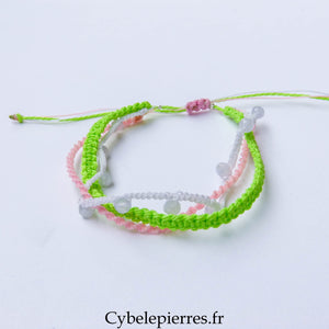 Bracelet “Trio Estival – Sorbet Douceur” – micro macramé & quartz rose facetté - Cybele Pierres