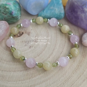 Bracelet Tulipe - Kunzite, Péridot et Héliodore (6 et 8mm) - 17cm - Cybele Pierres