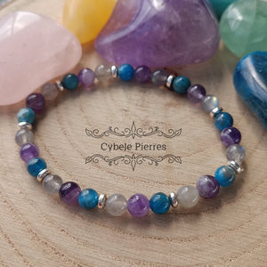 Bracelet Zen Attitude - Améthyste, Apatite bleue et Labradorite (6mm) - 18cm - Cybele Pierres