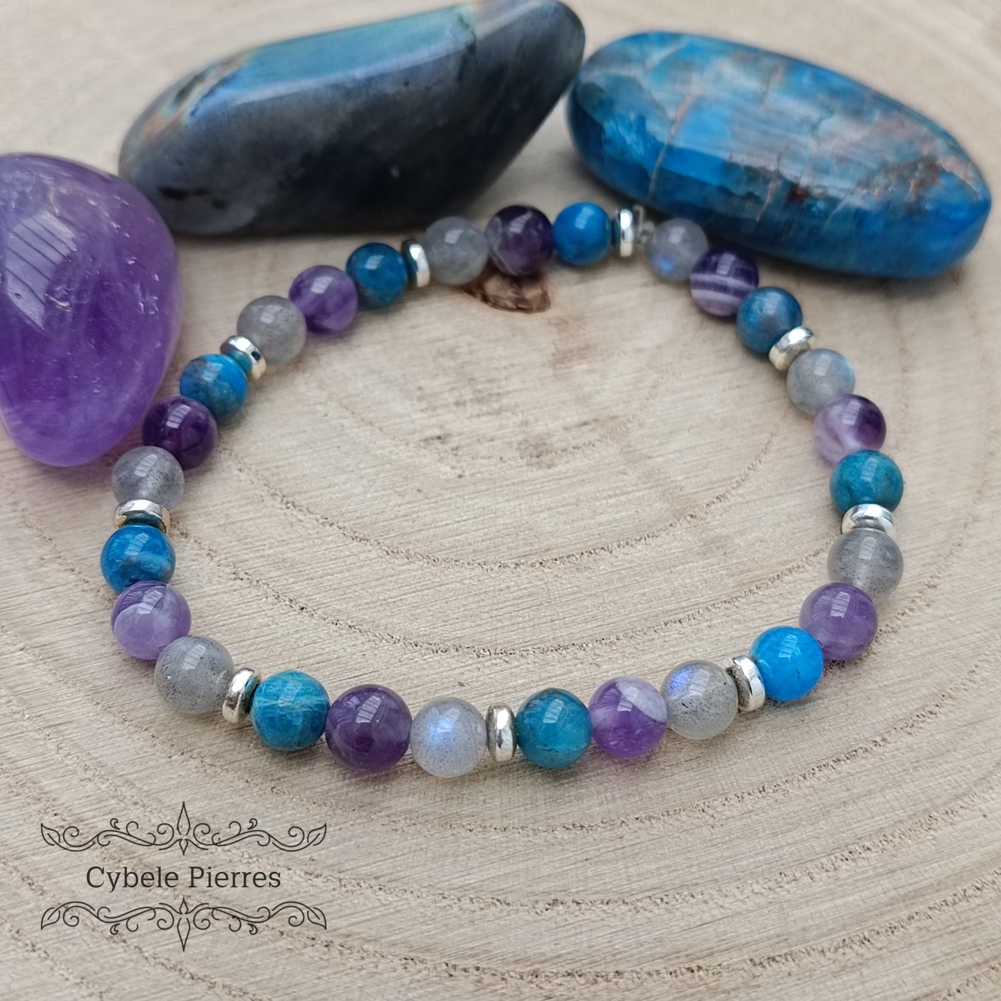 Bracelet Zen Attitude - Améthyste, Apatite bleue et Labradorite (6mm) - 18cm - Cybele Pierres