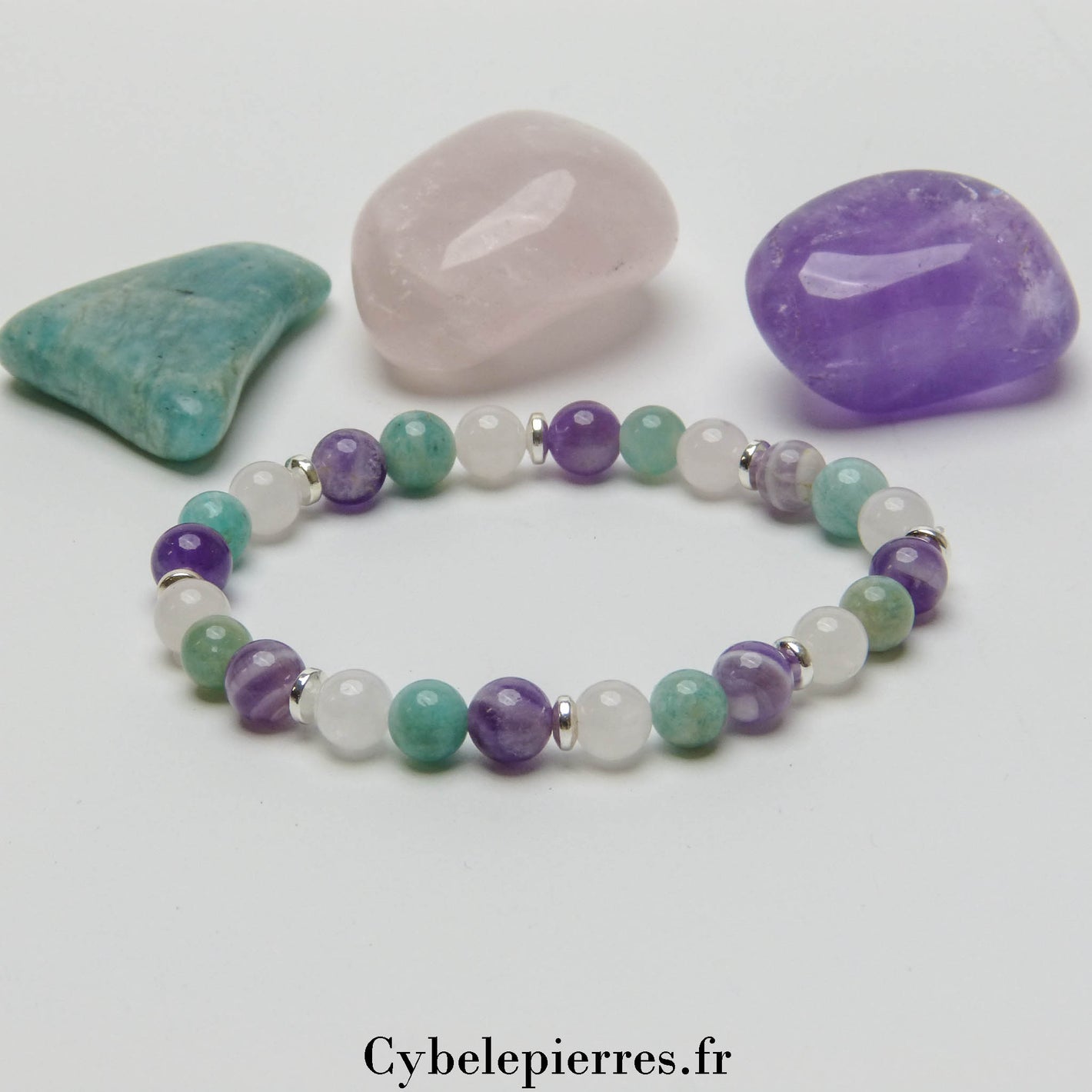 Bracelet "Je suis zen" - Amazonite, Améthyste et Quartz rose (6mm) – 17 cm | Harmonie et Sérénité