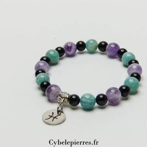 1- Bracelet Poissons - Améthyste, Amazonite et Tourmaline (6 et 8mm) - 18cm | Intuition et Apaisement