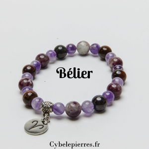 1- Bracelet Bélier - Oeil de Fer, Améthyste et Rubellite (6 et 8mm) | Énergie et Détermination