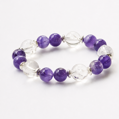 Bracelet Sérénité – Améthyste (10 mm) et Cristal de roche (12 mm) – 18 cm | Clarté et Recentrage