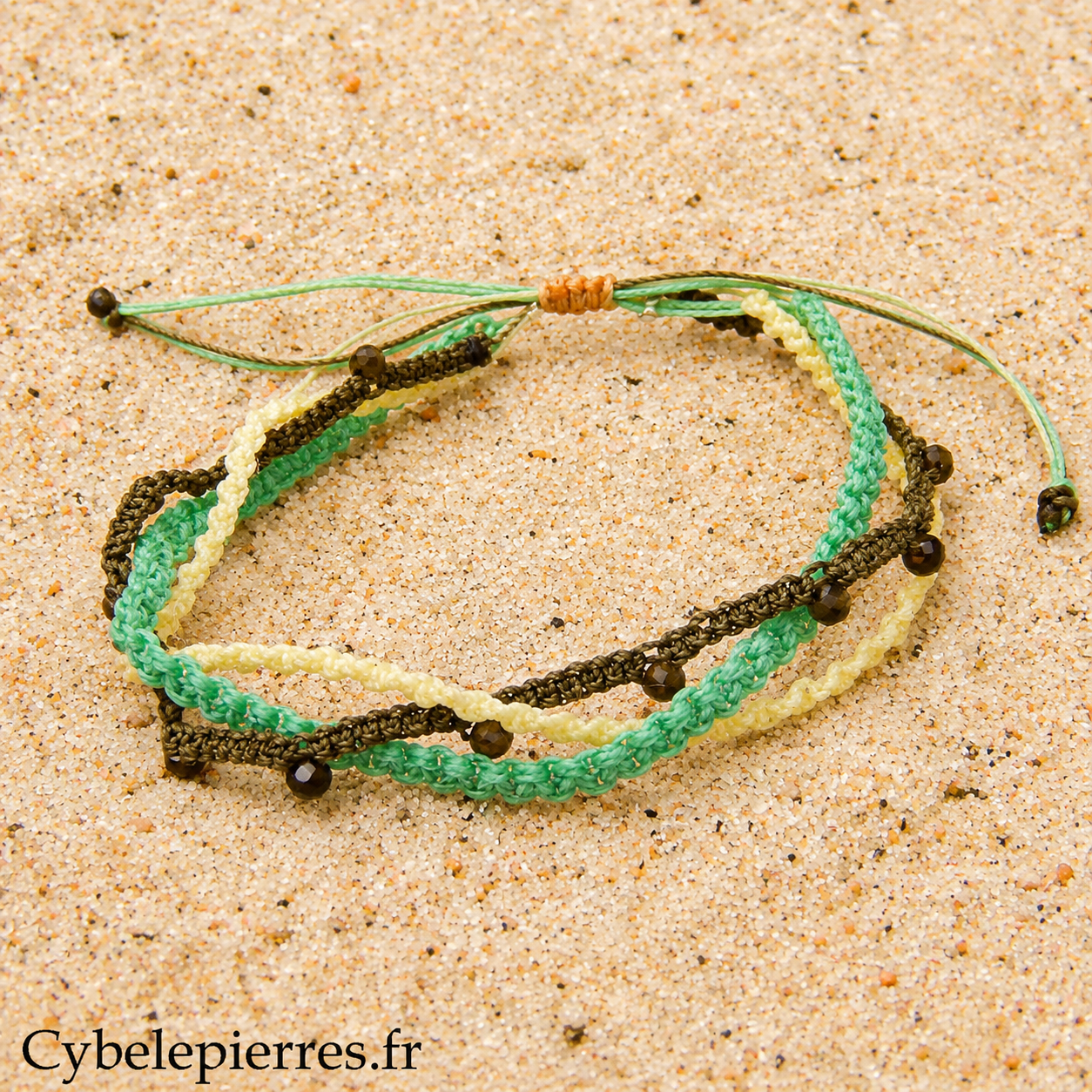 Bracelet Summer - Trio Estival Brise Minérale - Obsidienne dorée facettée et micro macramé - Taille réglable | Ancrage et discernement