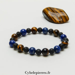 Bracelet Talents Cachés – Lapis-Lazuli, Œil de Tigre & Pierre de Lave (6 et 8mm) – 17cm | Créativité, Intuition et Ancrage