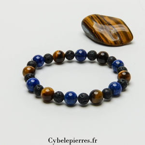 Bracelet Talents Cachés – Lapis-Lazuli, Œil de Tigre & Pierre de Lave (6 et 8mm) – 17cm | Créativité, Intuition et Ancrage