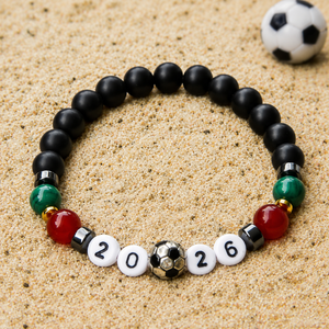 Bracelet Football Portugal 2026 - Malachite, Cornaline et Onyx (8 mm) - 19 cm | Passion et détermination