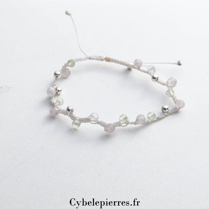 Bracelet réglable Quartz rose et Fluorine (4 mm facettées) – Douceur et Clarté