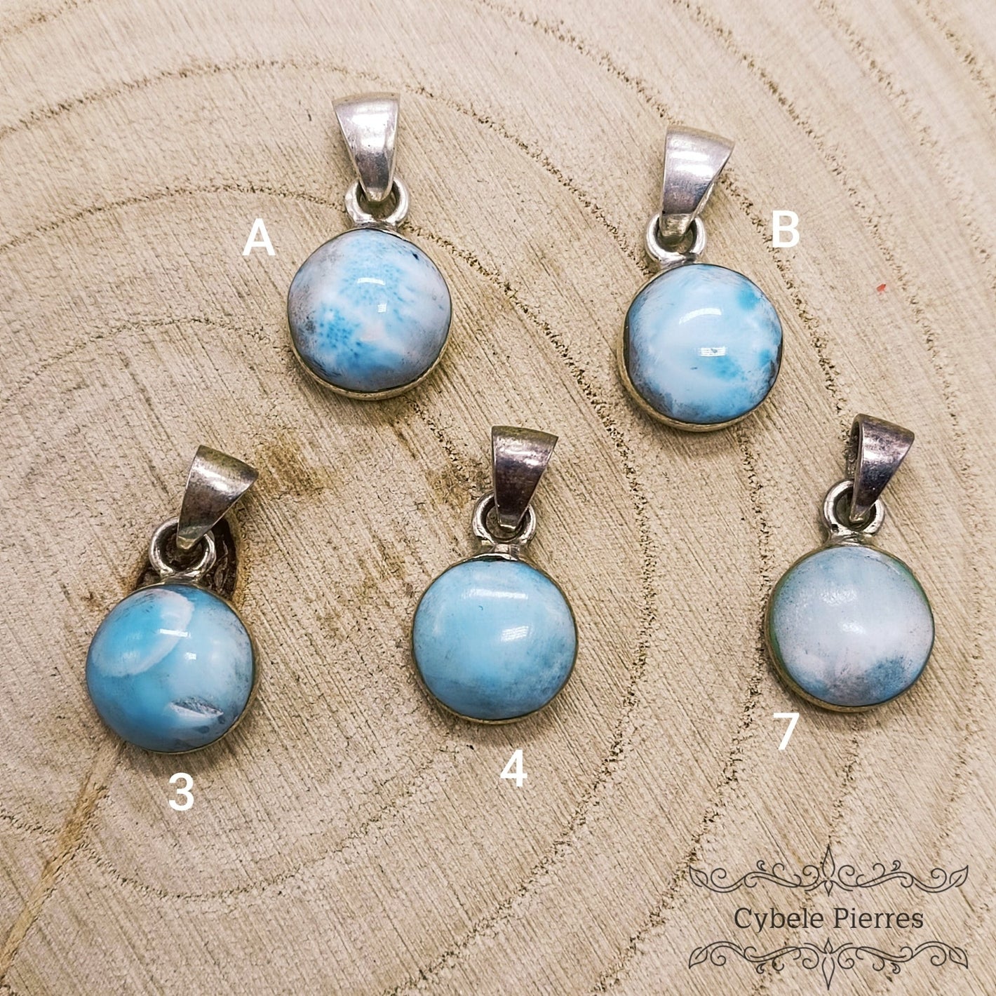 Pendentif Rond - Larimar Extra (10mm) | Sérénité et Éveil - Cybele Pierres