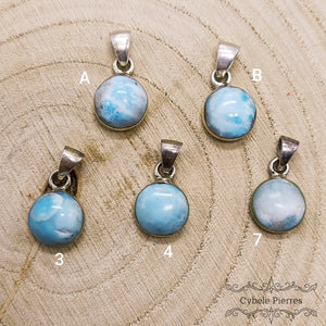 Pendentif Rond - Larimar Extra (10mm) | Sérénité et Éveil - Cybele Pierres