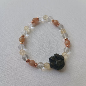 Réservé - Bracelet Patoune – Obsidienne Argentée, Pierre de Soleil, Cristal de Roche & Citrine (6 mm) – 17 cm | Joie & Protection - Cybele Pierres