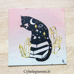 Tableau Chat Cosmique – Acrylique & Feutre sur Toile Coton (25×25 cm) - Cybele Pierres