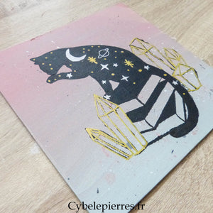 Tableau Chat Cosmique – Acrylique & Feutre sur Toile Coton (25×25 cm) - Cybele Pierres