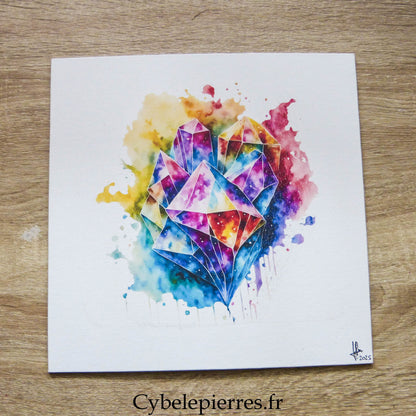 Tableau Cristaux – Impression transférée sur Toile Coton (25×25 cm) - Cybele Pierres