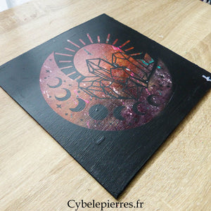 Tableau Cycle Lunaire & Cristaux – Peinture Acrylique sur Toile Coton (25×25 cm) - Cybele Pierres