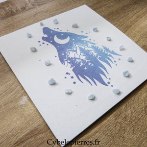 Tableau Loup Nocturne – Infusible Ink & Célestine sur Toile Coton (25×25 cm) - Cybele Pierres