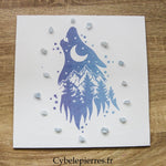 Tableau Loup Nocturne – Infusible Ink & Célestine sur Toile Coton (25×25 cm) - Cybele Pierres