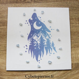 Tableau Loup Nocturne – Infusible Ink & Célestine sur Toile Coton (25×25 cm) - Cybele Pierres